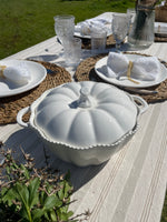 Mantel Amelia vuelos rayado beige algodón