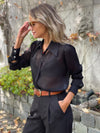 Blusa manga larga crepe negra