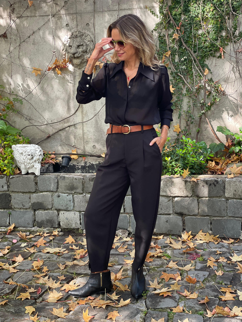 Blusa manga larga crepe negra