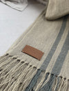 Manta hilado de lino beige con lineas grises