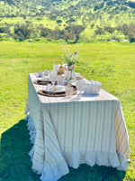 Mantel Amelia vuelos rayado beige algodón