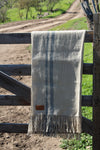 Manta hilado de lino beige con lineas grises