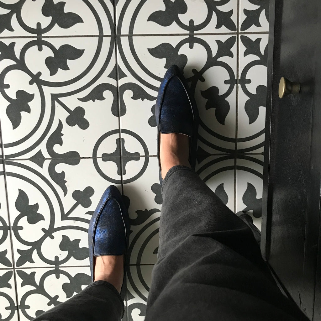 Mocasín Sasha cuero azul